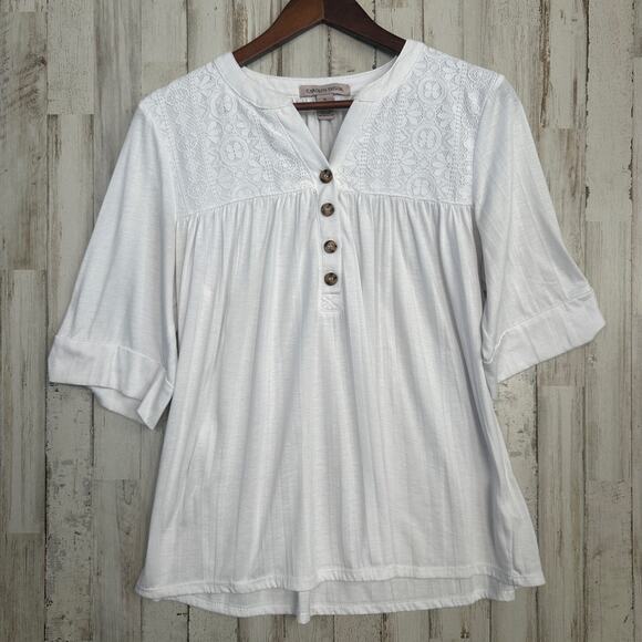 Carolyn Taylor Tops - Carolyn Taylor Womens Blouse XL White Lace Button Boho Cottagecore Beachy